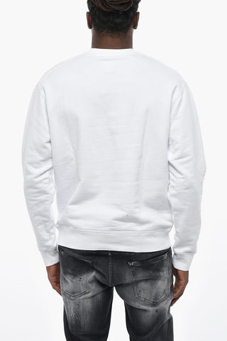Felpa Girocollo in Cotone Grazato con Dettaglio Distressed