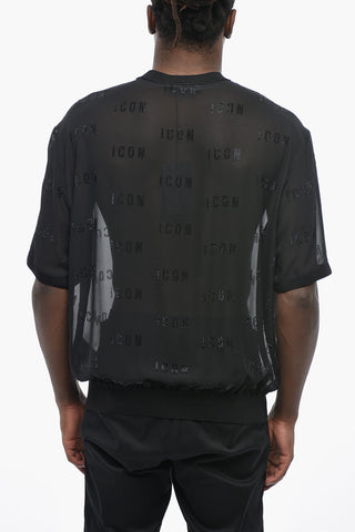 ICON T-Shirt Girocollo in Organza Trasparente con Dettagli in Strass