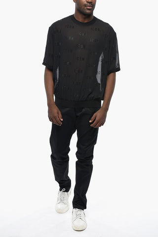 ICON T-Shirt Girocollo in Organza Trasparente con Dettagli in Strass