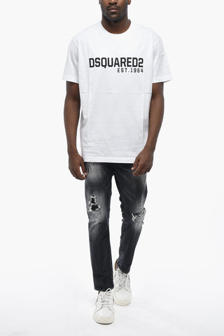 T-shirt Girocollo in Cotone con Logo a Contrasto