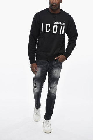 ICON 크루넥 스웨트셔츠 면 기모 대비 프린트