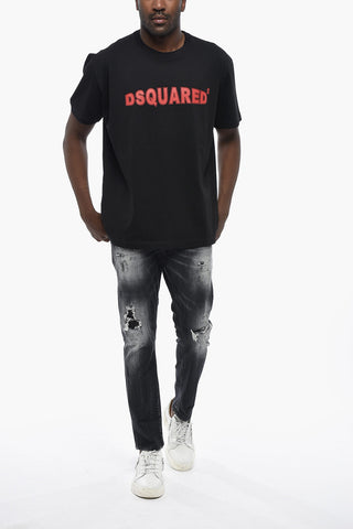 Cotton Crewneck T-Shirt with Front Print