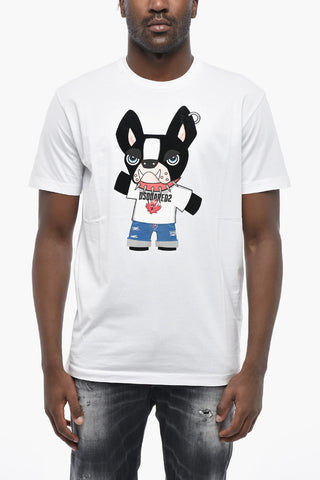 T-Shirt Girocollo COOL FIT in Puro Cotone con Pattern Stampato e Floccato
