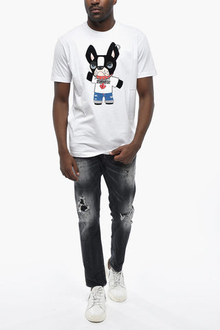 T-Shirt Girocollo COOL FIT in Puro Cotone con Pattern Stampato e Floccato