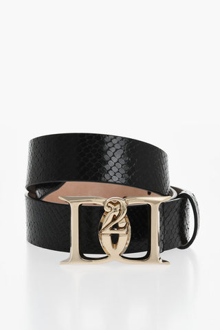 Snake-Effect Leather Belt with Logo Buckle 35mm