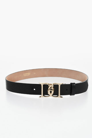 Snake-Effect Leather Belt with Logo Buckle 35mm