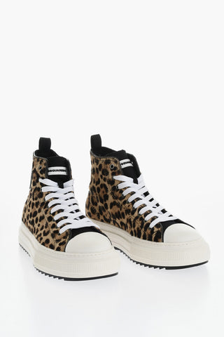 Calf-Hair Low-Top Sneakers with Animalier Pattern