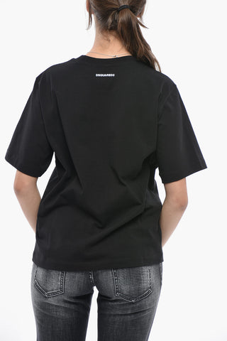 Solid-Color Crewneck T-Shirt EASY FIT with Rhinestone Detail