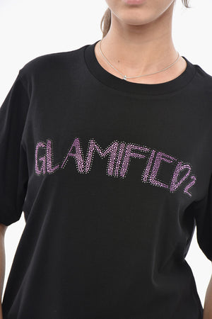 Solid-Color Crewneck T-Shirt EASY FIT with Rhinestone Detail