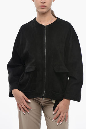 Suede Bomber Jacket With Front Zip