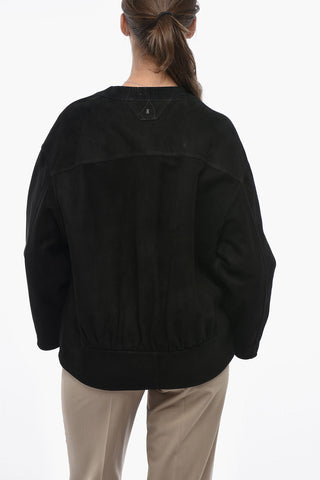 Suede Bomber Jacket With Front Zip
