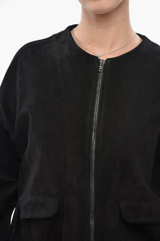 Suede Bomber Jacket With Front Zip
