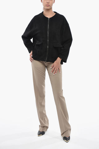 Suede Bomber Jacket With Front Zip