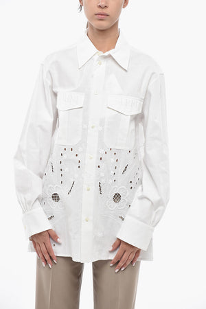 Eyelet Blouse With Logo Patch Pockets