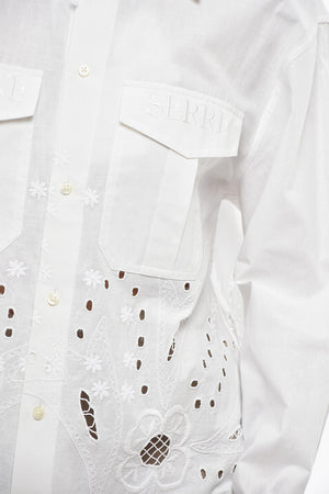 Eyelet Blouse With Logo Patch Pockets