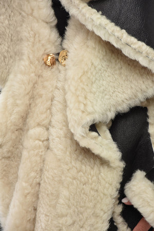 Patchwork-Effect Shearling Coat
