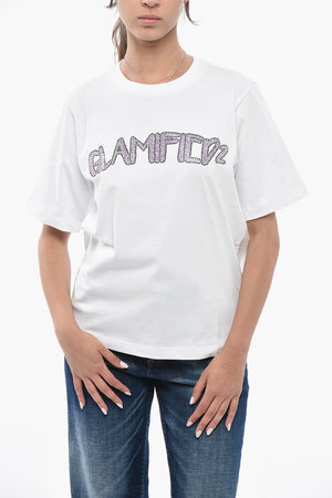 Solid-Color Crewneck T-Shirt EASY FIT with Rhinestone Detail