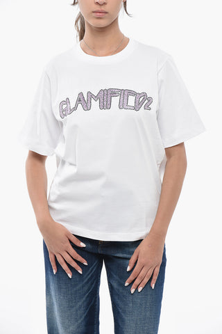 T-Shirt Girocollo EASY FIT in Tinta Unita con Dettaglio Impreziosito da Strass
