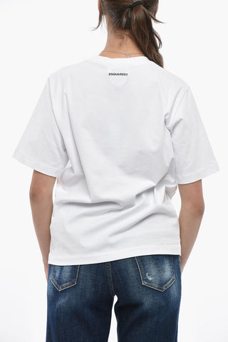 T-Shirt Girocollo EASY FIT in Tinta Unita con Dettaglio Impreziosito da Strass