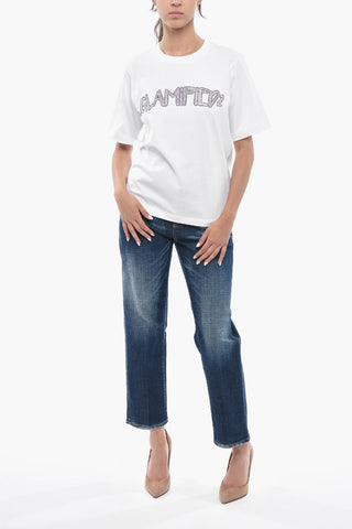 T-Shirt Girocollo EASY FIT in Tinta Unita con Dettaglio Impreziosito da Strass