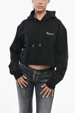 Brushed Cotton Hoodie with Rhinestone Logo