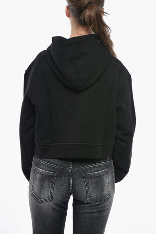 Brushed Cotton Hoodie with Rhinestone Logo