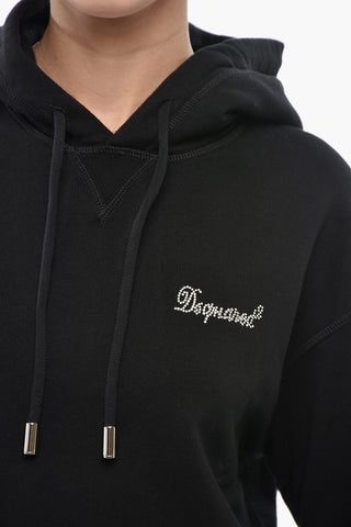 Brushed Cotton Hoodie with Rhinestone Logo