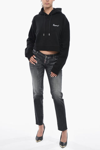 Brushed Cotton Hoodie with Rhinestone Logo