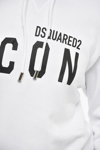 ICON 면 플리스 후드 스웨트셔츠 대비 프린트