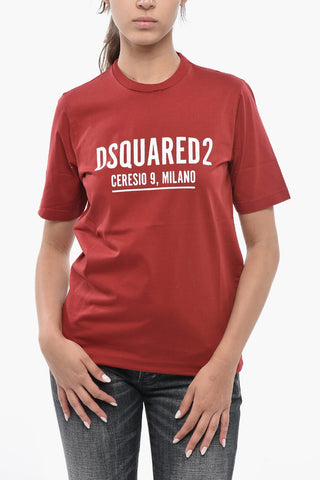 Cotton Crewneck T-Shirt with Contrasting Print