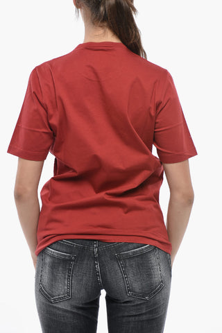 Cotton Crewneck T-Shirt with Contrasting Print