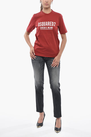 Cotton Crewneck T-Shirt with Contrasting Print