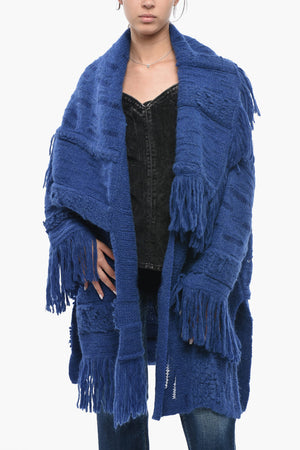 Open-Front-Cardigan aus Alpaka-Mix mit Fransen