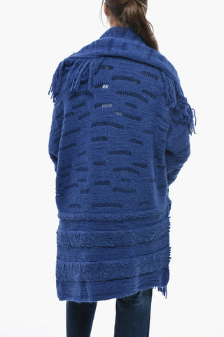 Open-Front Alpaca-Blend Cardigan with Fringes
