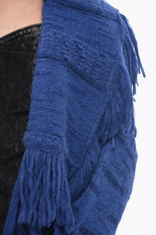 Open-Front Alpaca-Blend Cardigan with Fringes
