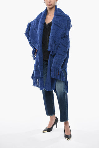 Open-Front Alpaca-Blend Cardigan with Fringes
