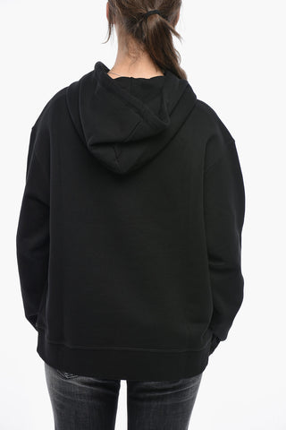 Hoodie aus Baumwollfrottee mit Veloursdruck und Strass