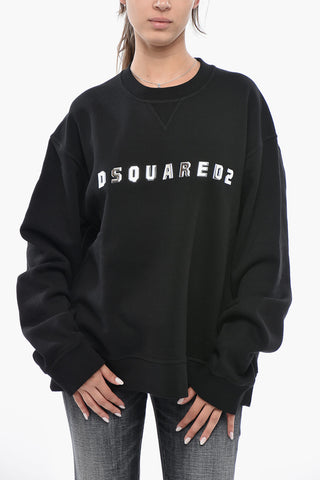 Brushed Cotton Crew Neck Sweatshirt with Embossed Logo