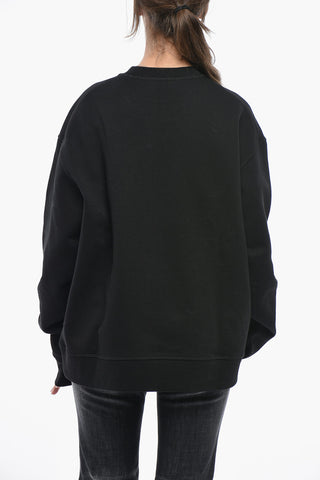 Brushed Cotton Crew Neck Sweatshirt with Embossed Logo