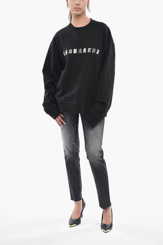 Brushed Cotton Crew Neck Sweatshirt with Embossed Logo