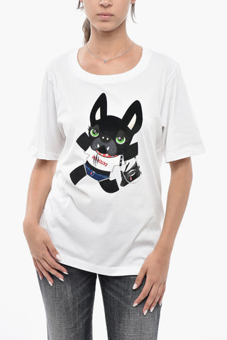 T-Shirt mit Rundhalsausschnitt EASY FIT, einfarbig mit ikonischem Print, verziert mit Strass