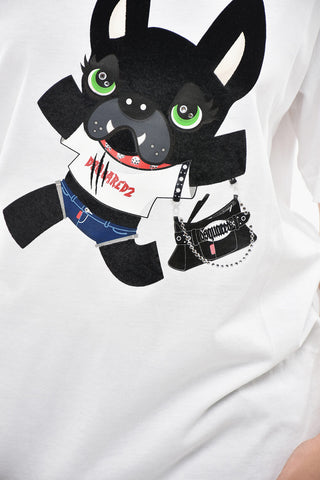 T-Shirt mit Rundhalsausschnitt EASY FIT, einfarbig mit ikonischem Print, verziert mit Strass