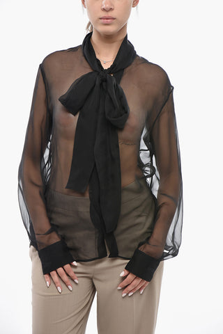 Transparente Bluse aus Seidenchiffon mit Bindkragen