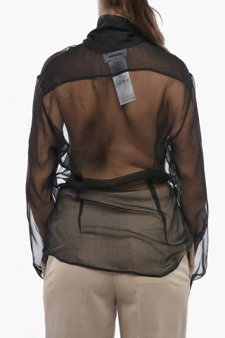 Transparente Bluse aus Seidenchiffon mit Bindkragen