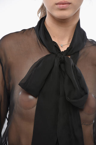 Transparente Bluse aus Seidenchiffon mit Bindkragen