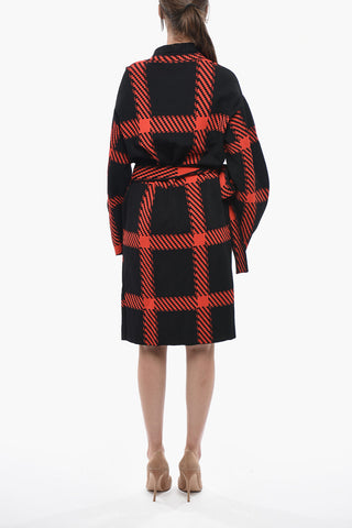 Two-Tone Knit Dress With Long Sleeves And Integrated Belt