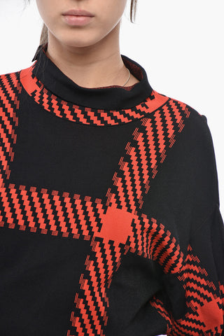 Two-Tone Knit Dress With Long Sleeves And Integrated Belt