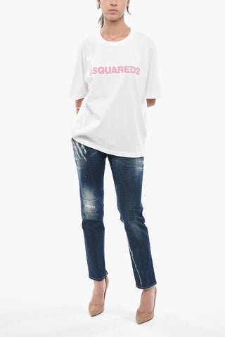 Crew neck T-shirt EASY FIT in Solid Color with Flocked Logo