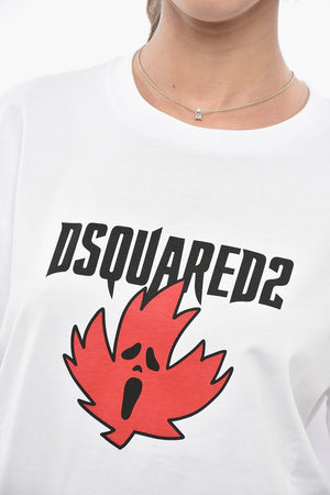T-Shirt Girocollo EASY FIT in Puro Cotone con Stampa Horror Maple Leaf