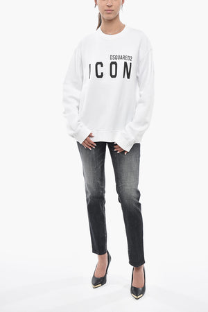 ICON Rundhalspullover Aus Baumwoll-Fleece Mit Kontrastierendem Logo